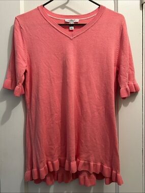 Isaac Mizrahi Live! Elbow-Sleeve Ruffle Hem High-Low Knit Sweater, Size Small